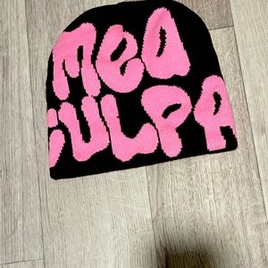 Pink on Brown MEA CULPA Beanie